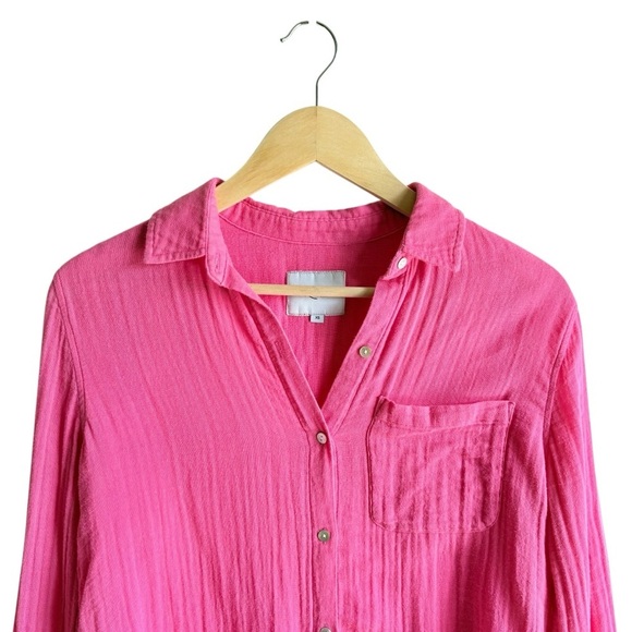 Rails Ellis Shirt XS Hibiscus Pink Button Down Top Gauze Cotton - Picture 8 of 15